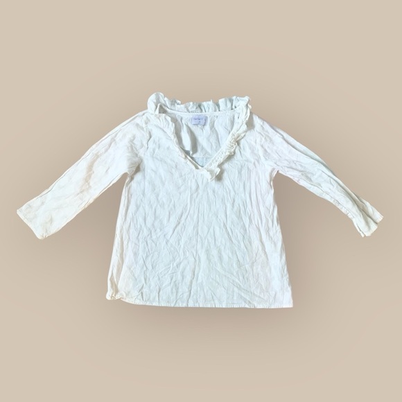 White Long Sleeve V-Neck Top with Ruffle Detail - Picture 1 of 9